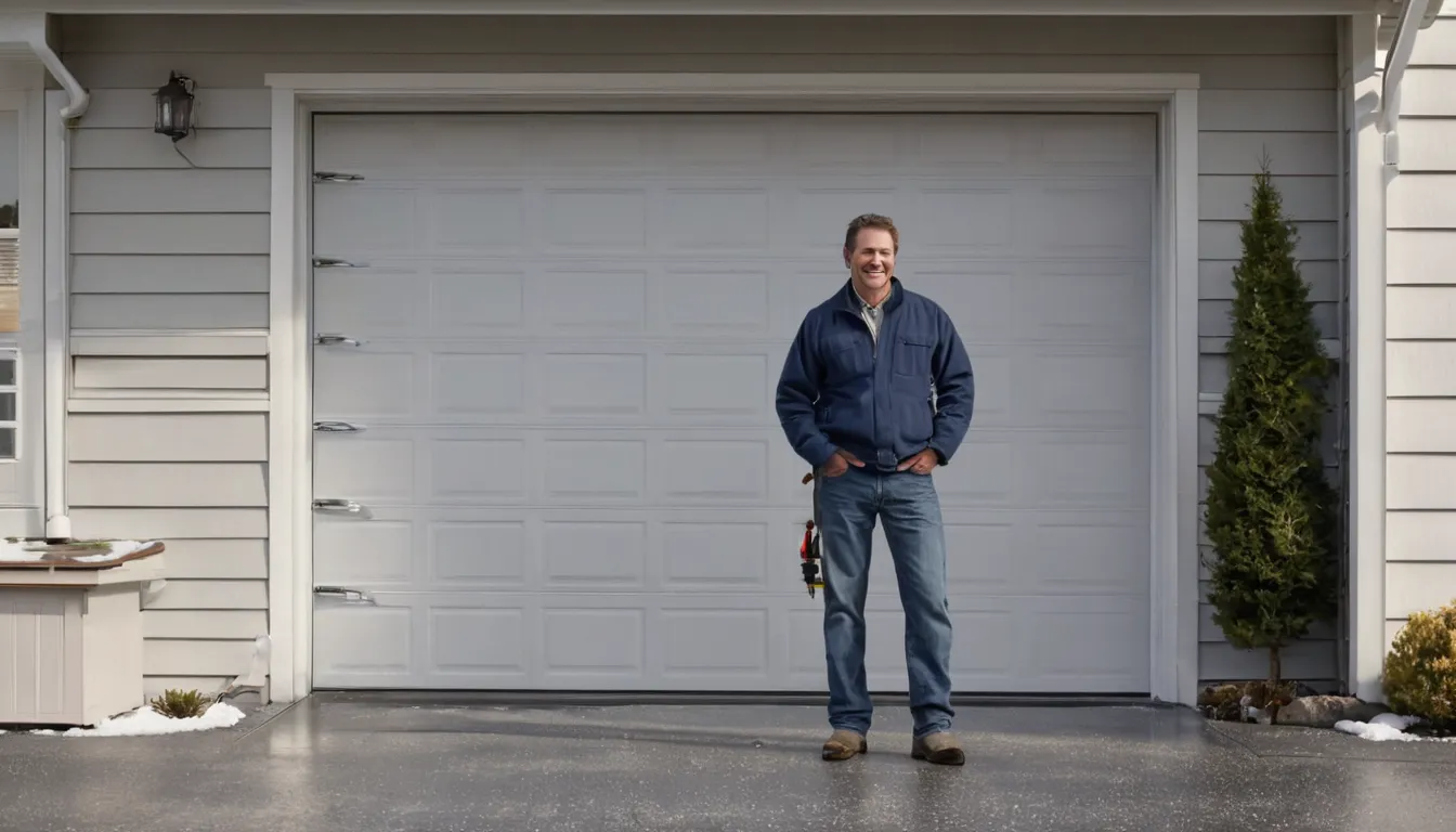 Homeowner talking with a local garage door provider beside a residential garage door in Hartford